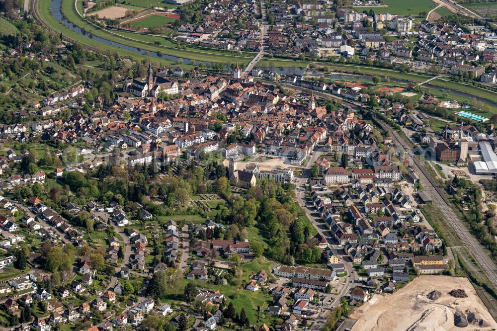 Gengenbach from above - Old Town area and city center in Gengenbach in the state Baden-Wuerttemberg, Germany