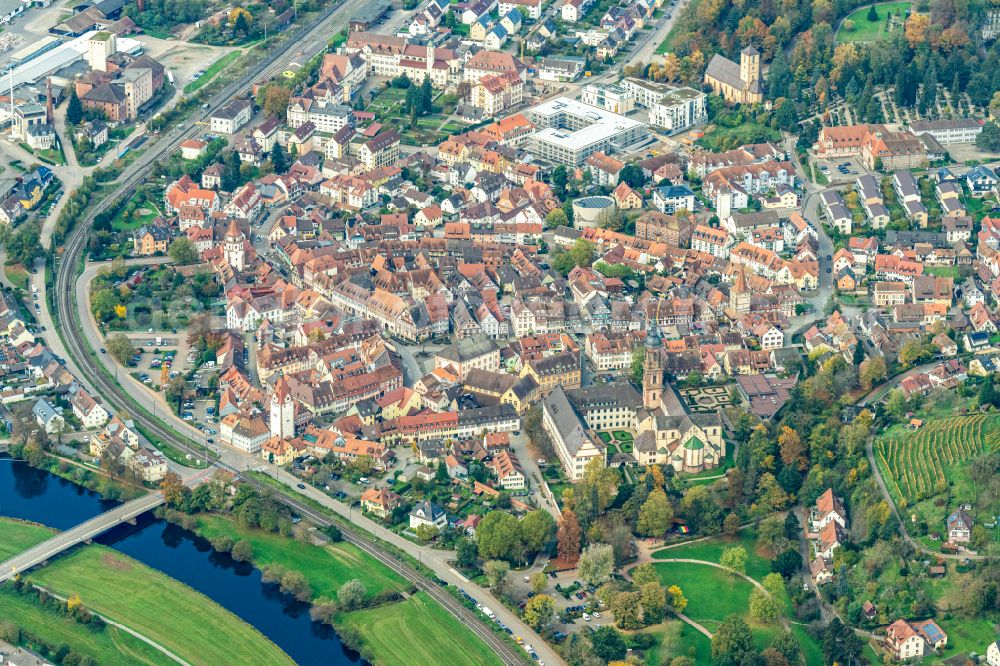 Aerial image Gengenbach - Old Town area and city center in Gengenbach in the state Baden-Wuerttemberg, Germany