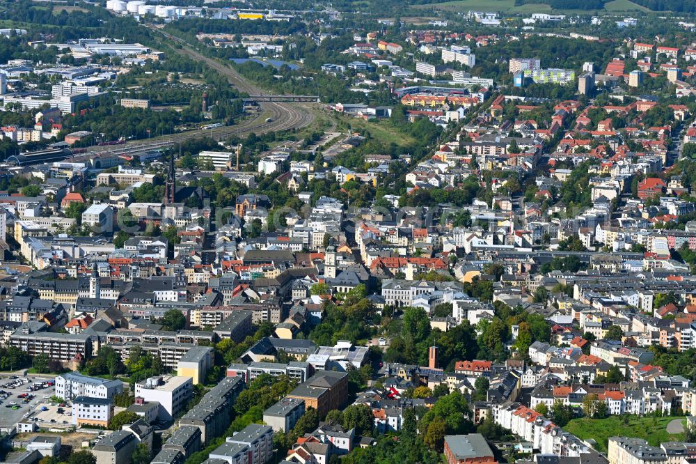 Gera from above - Old Town area and city center in Gera in the state Thuringia, Germany