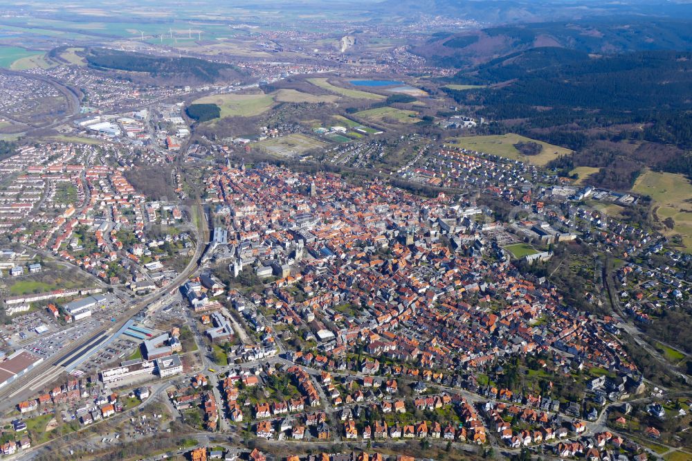 Goslar from above - Old Town area and city center in Goslar in the state Lower Saxony, Germany