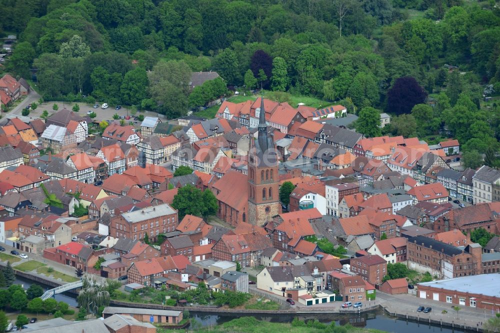 Grabow from above - Old Town area and city center in Grabow in the state Mecklenburg - Western Pomerania