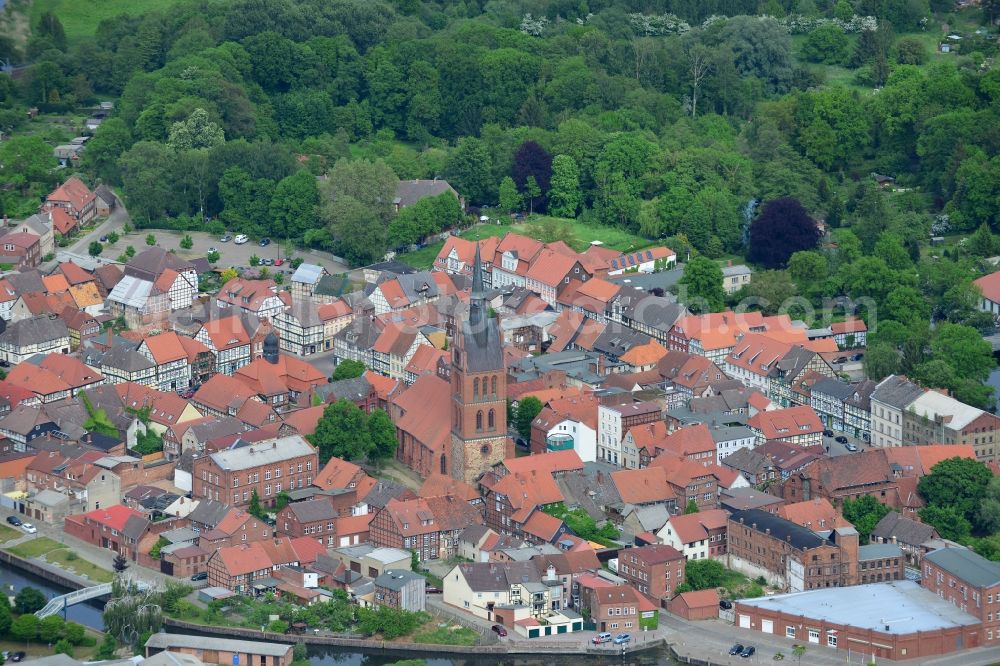 Grabow from above - Old Town area and city center in Grabow in the state Mecklenburg - Western Pomerania