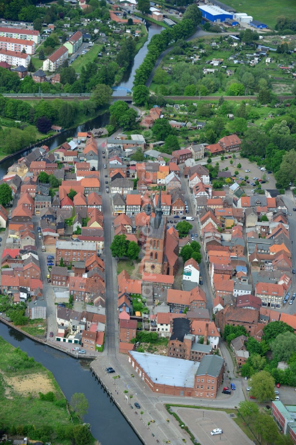 Aerial image Grabow - Old Town area and city center in Grabow in the state Mecklenburg - Western Pomerania