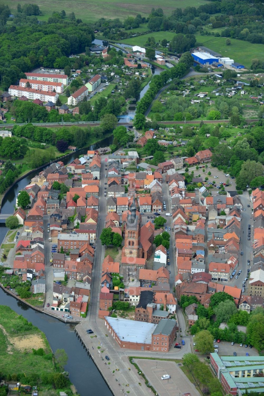 Aerial photograph Grabow - Old Town area and city center in Grabow in the state Mecklenburg - Western Pomerania