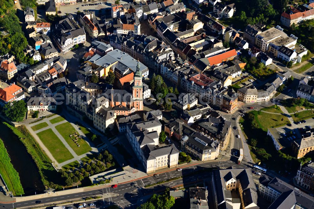 Greiz from the bird's eye view: Old Town area and city center in Greiz in the state Thuringia, Germany