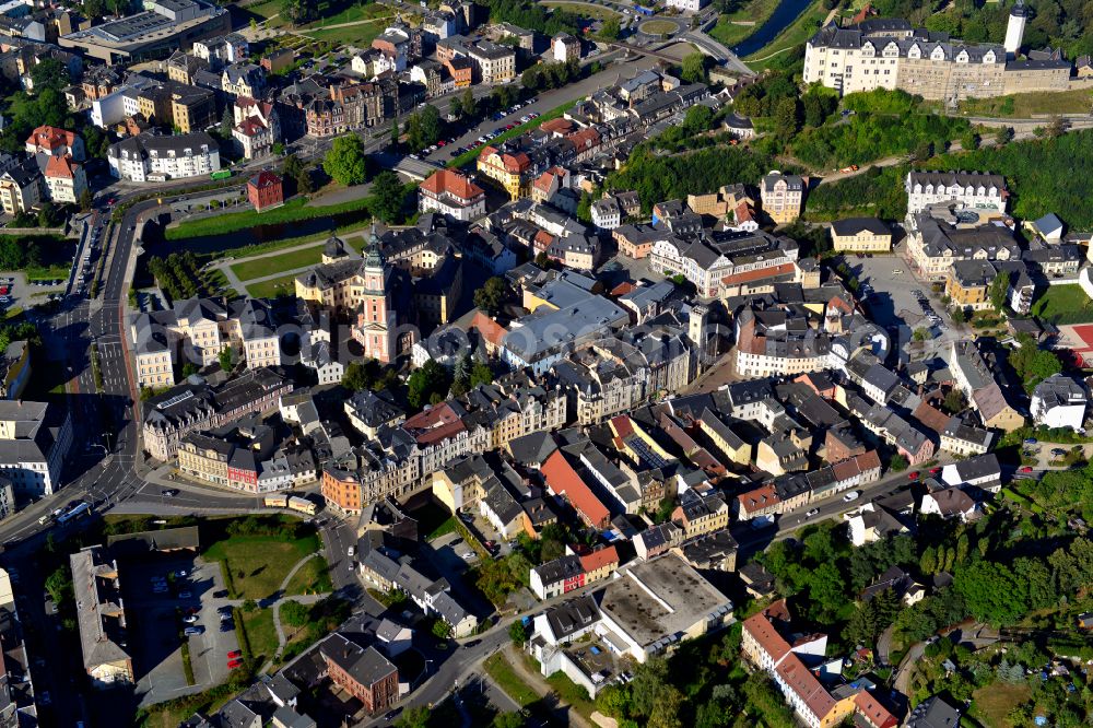 Aerial photograph Greiz - Old Town area and city center in Greiz in the state Thuringia, Germany