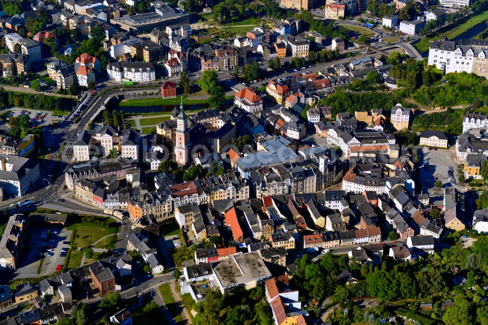 Greiz from above - Old Town area and city center in Greiz in the state Thuringia, Germany