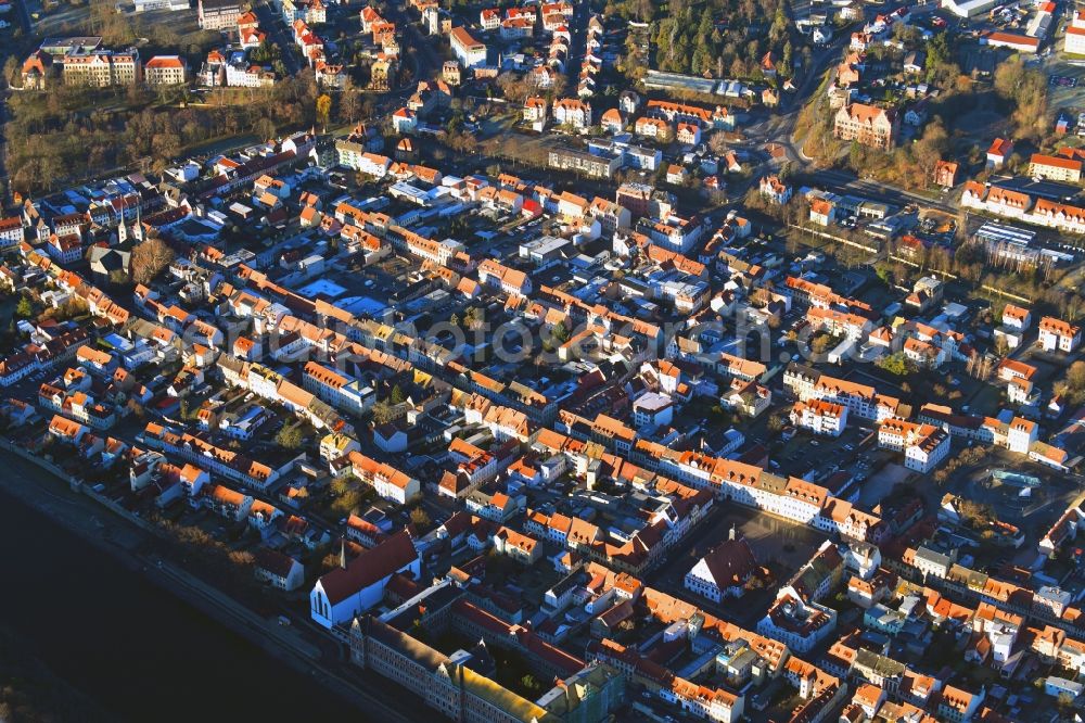 Aerial image Grimma - Old Town area and city center in Grimma in the state Saxony, Germany