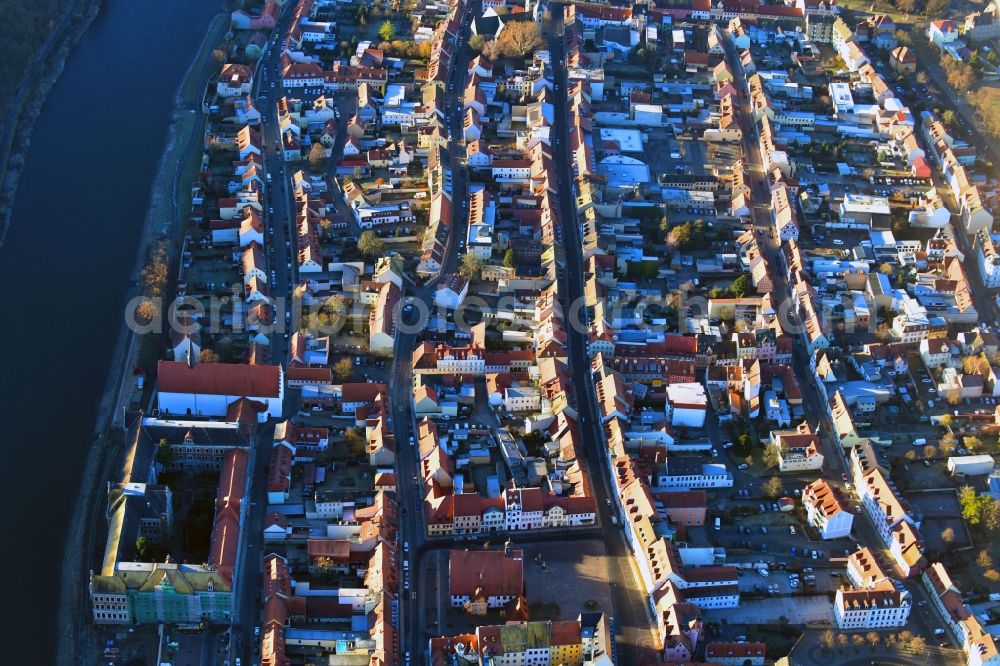 Grimma from above - Old Town area and city center in Grimma in the state Saxony, Germany