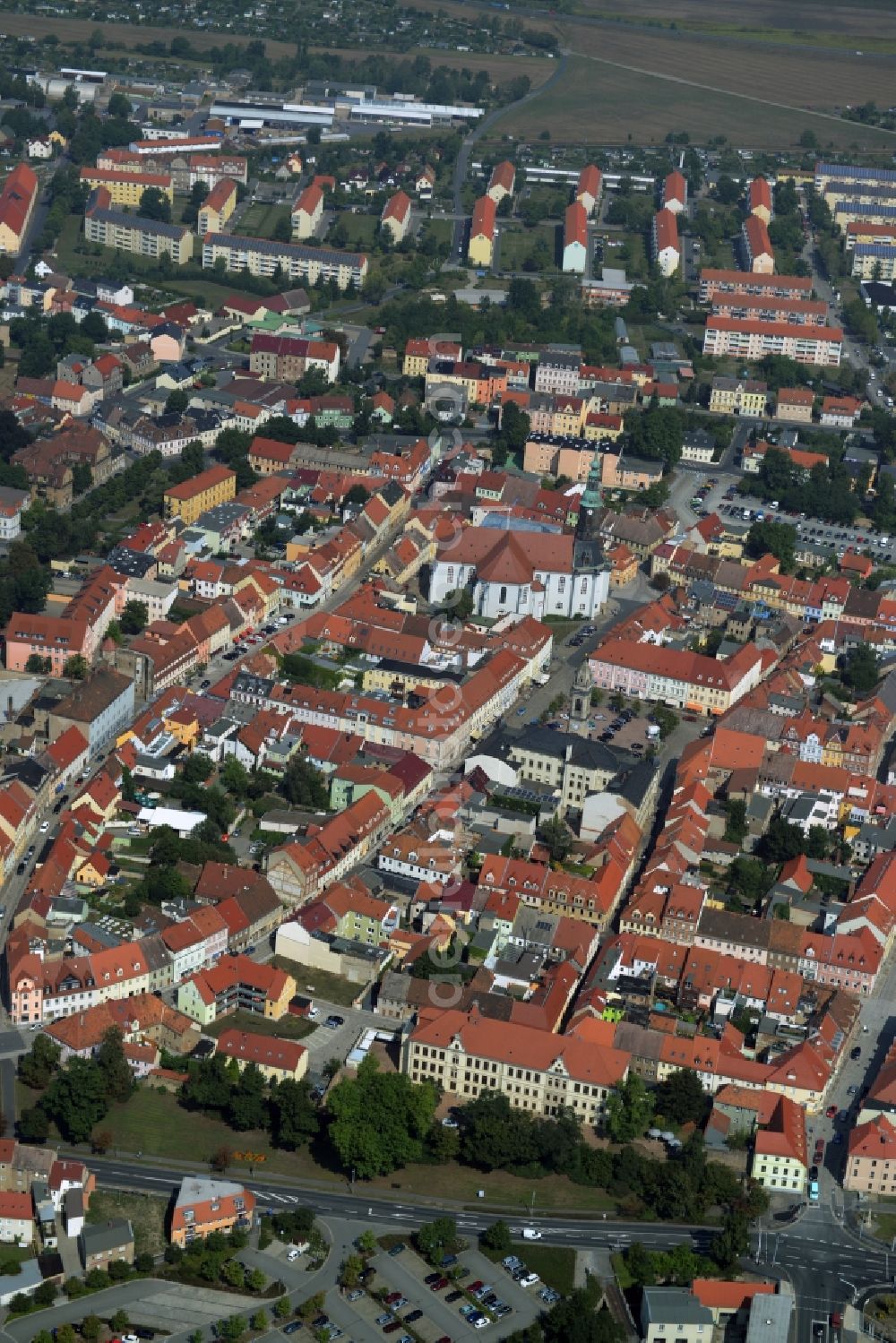 Großenhain from above - Old Town area and city center in Grossenhain in the state Saxony