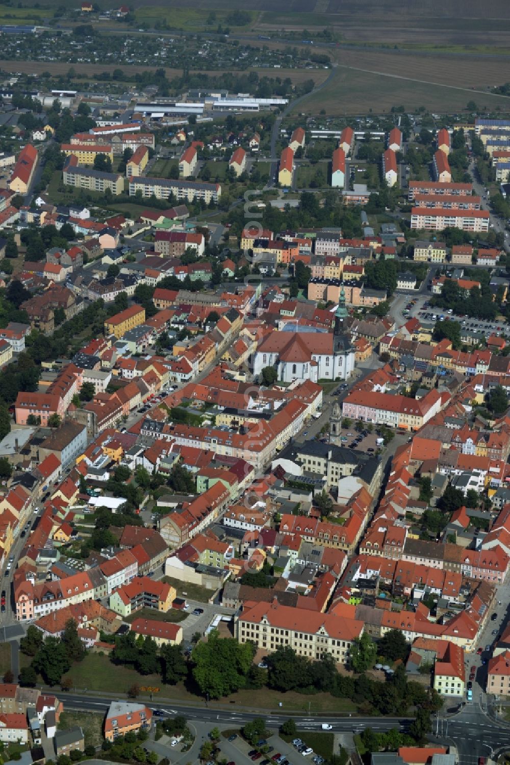 Großenhain from the bird's eye view: Old Town area and city center in Grossenhain in the state Saxony