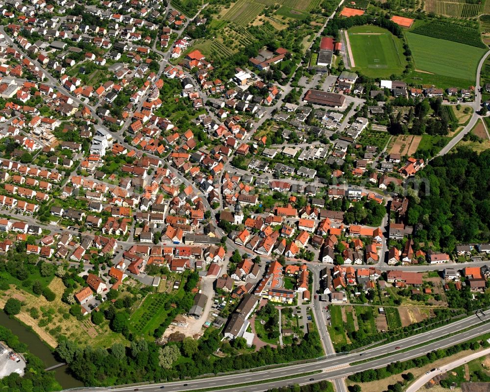 Aerial image Großheppach - Old Town area and city center in Großheppach in the state Baden-Wuerttemberg, Germany