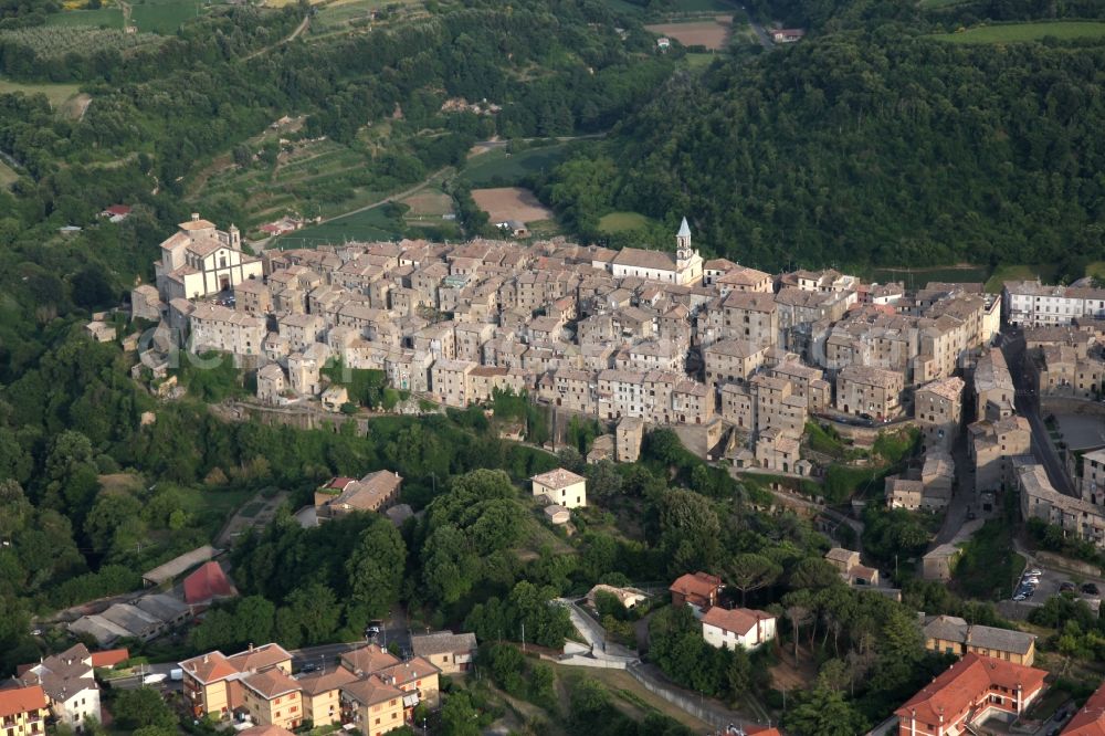 Grotte di Castro from above - The Old Town area and the city center of Grotte di Castro in Lazio in Italy is picturesquely situated on a ridge in the Monte Volsini