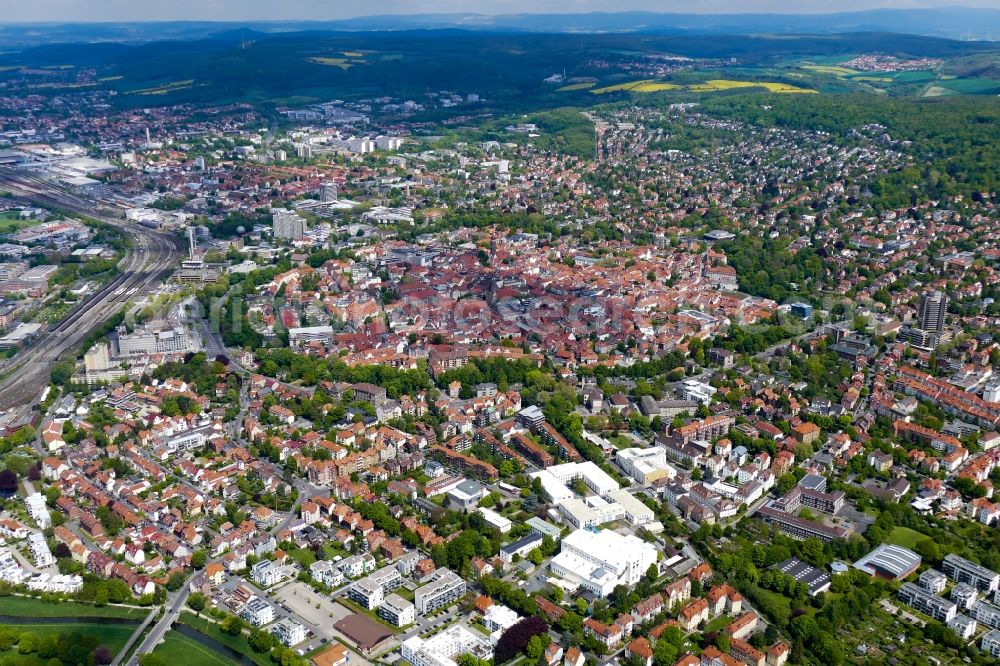 Göttingen from above - Old Town area and city center in Goettingen in the state Lower Saxony, Germany