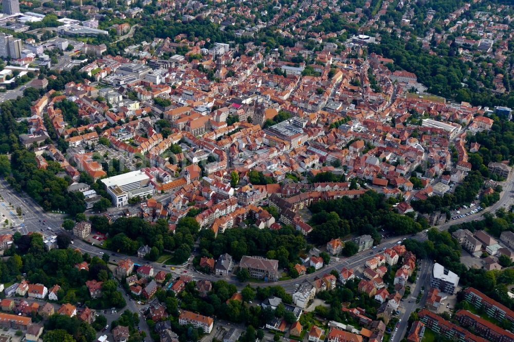Göttingen from above - Old Town area and city center in Goettingen in the state Lower Saxony, Germany