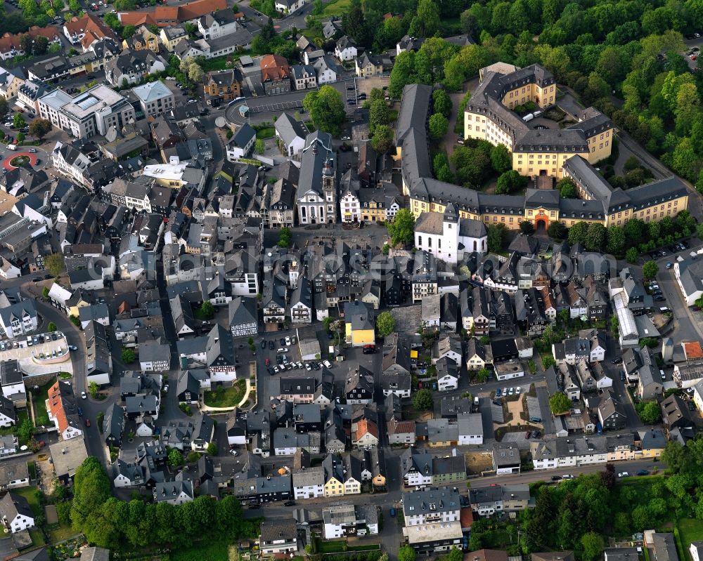 Aerial image Hachenburg - Old Town area and city center in Hachenburg in the state Rhineland-Palatinate