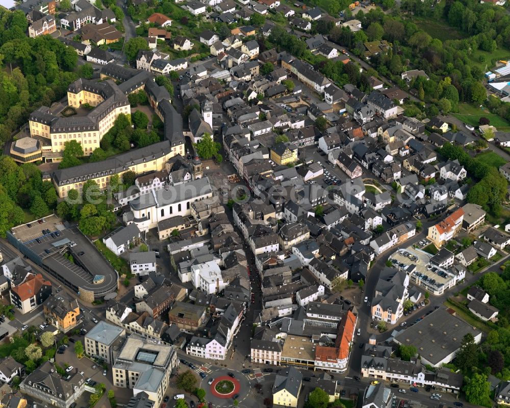 Hachenburg from above - Old Town area and city center in Hachenburg in the state Rhineland-Palatinate