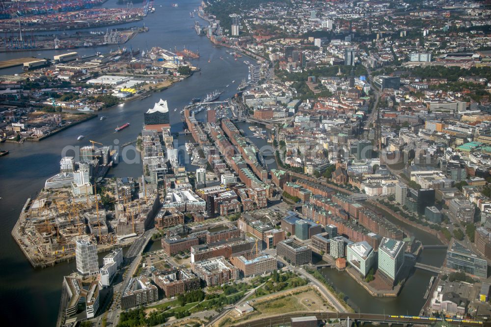 Aerial image Hamburg - Old Town area and city center Hafenstadt in Hamburg, Germany