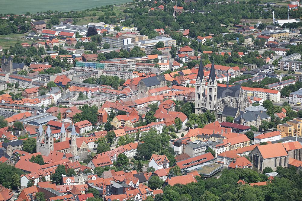 Halberstadt from above - Old Town area and city center on place Domplatz in Halberstadt in the state Saxony-Anhalt, Germany