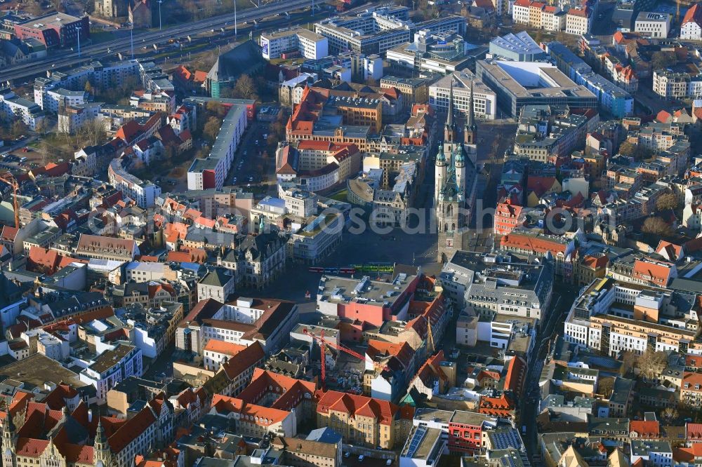 Halle (Saale) from the bird's eye view: Old Town area and city center in Halle (Saale) in the state Saxony-Anhalt, Germany