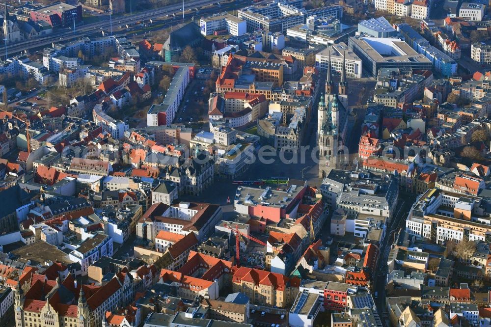 Aerial image Halle (Saale) - Old Town area and city center in Halle (Saale) in the state Saxony-Anhalt, Germany