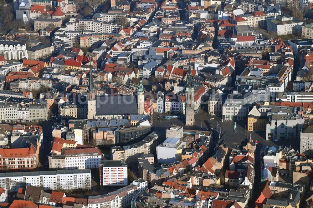 Aerial image Halle (Saale) - Old Town area and city center in Halle (Saale) in the state Saxony-Anhalt, Germany