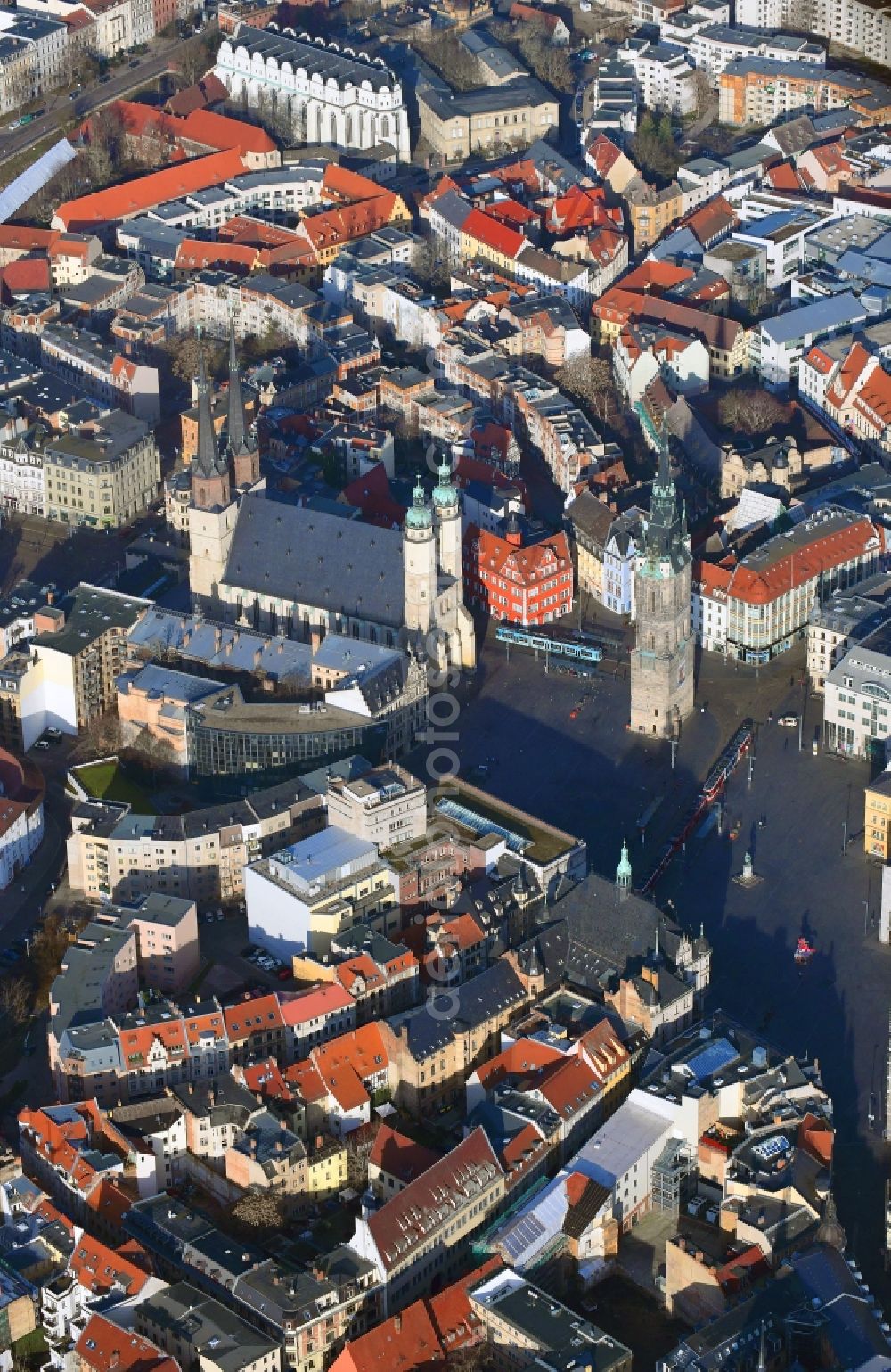 Halle (Saale) from above - Old Town area and city center in Halle (Saale) in the state Saxony-Anhalt, Germany