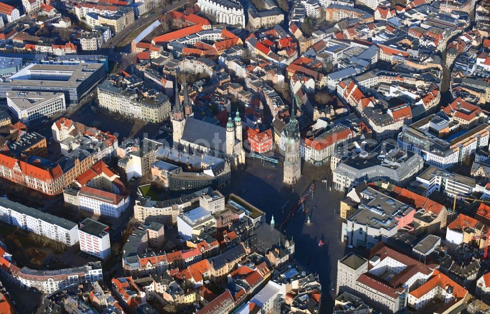 Halle (Saale) from the bird's eye view: Old Town area and city center in Halle (Saale) in the state Saxony-Anhalt, Germany