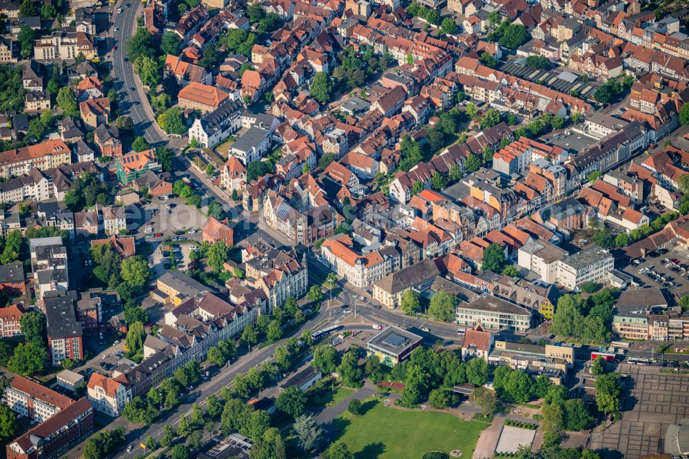 Hameln from above - Old Town area and city center in Hameln in the state Lower Saxony, Germany