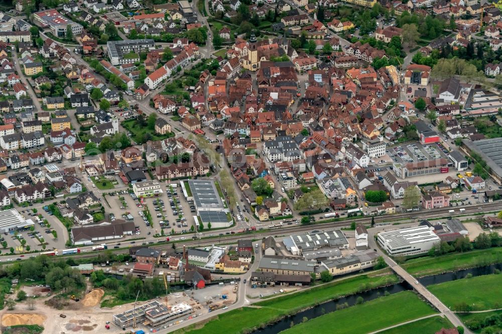 Haslach im Kinzigtal from above - Old Town area and city center in Haslach im Kinzigtal in the state Baden-Wurttemberg, Germany