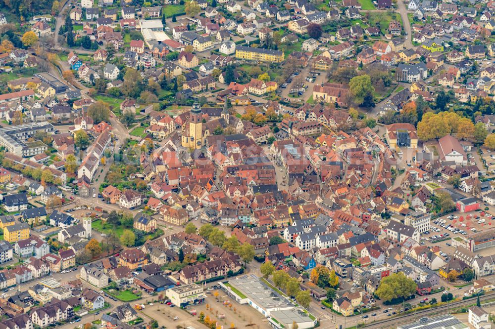 Haslach im Kinzigtal from the bird's eye view: Old Town area and city center in Haslach im Kinzigtal in the state Baden-Wurttemberg, Germany