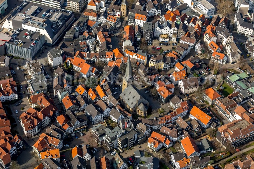 Hattingen from the bird's eye view: Old Town area and city center in Hattingen in the state North Rhine-Westphalia, Germany