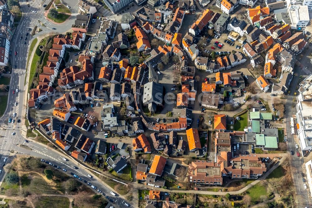 Hattingen from above - Old Town area and city center in Hattingen in the state North Rhine-Westphalia, Germany