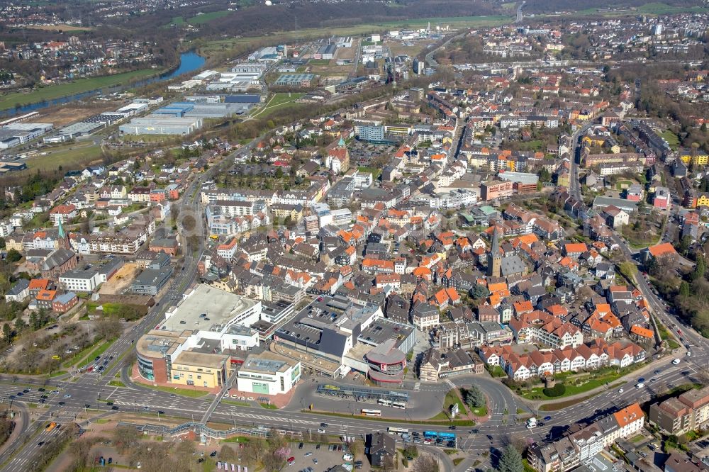 Hattingen from the bird's eye view: Old Town area and city center in Hattingen in the state North Rhine-Westphalia, Germany