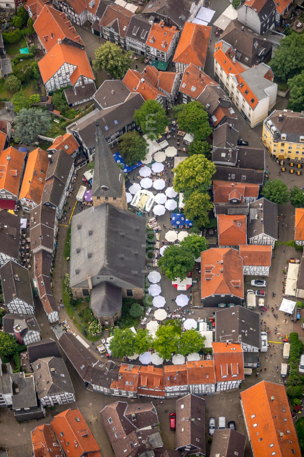 Hattingen from above - Old Town area and city center in Hattingen in the state North Rhine-Westphalia, Germany