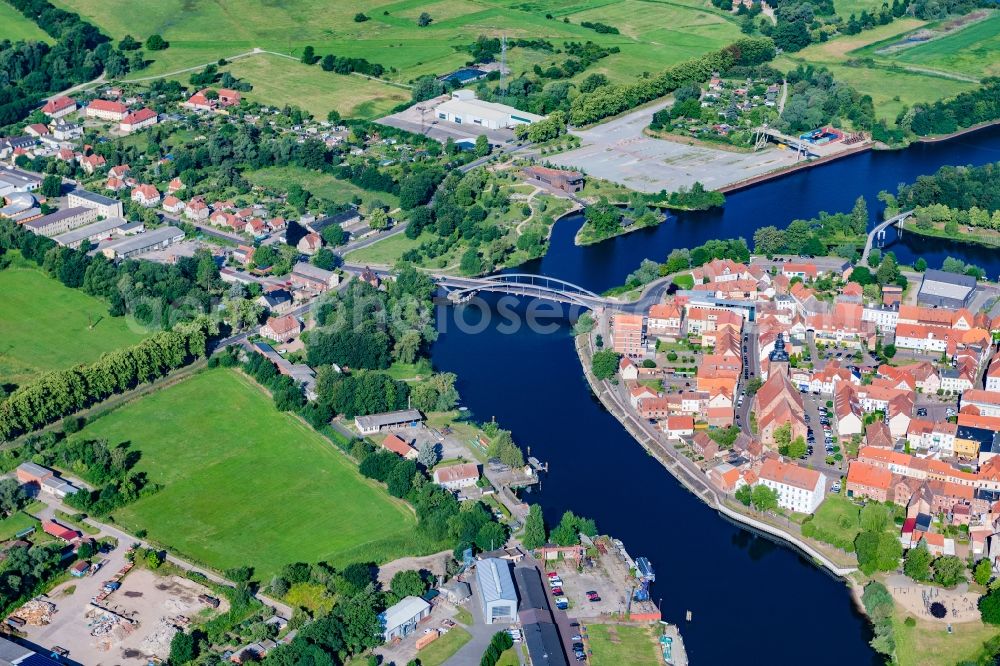 Havelberg from above - Old town area and inner city center Havelberg on the Elbe in the state Saxony-Anhalt, Germany