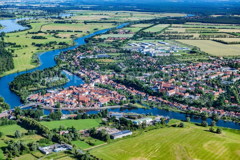 Aerial image Havelberg - Old town area and inner city center Havelberg on the Elbe in the state Saxony-Anhalt, Germany