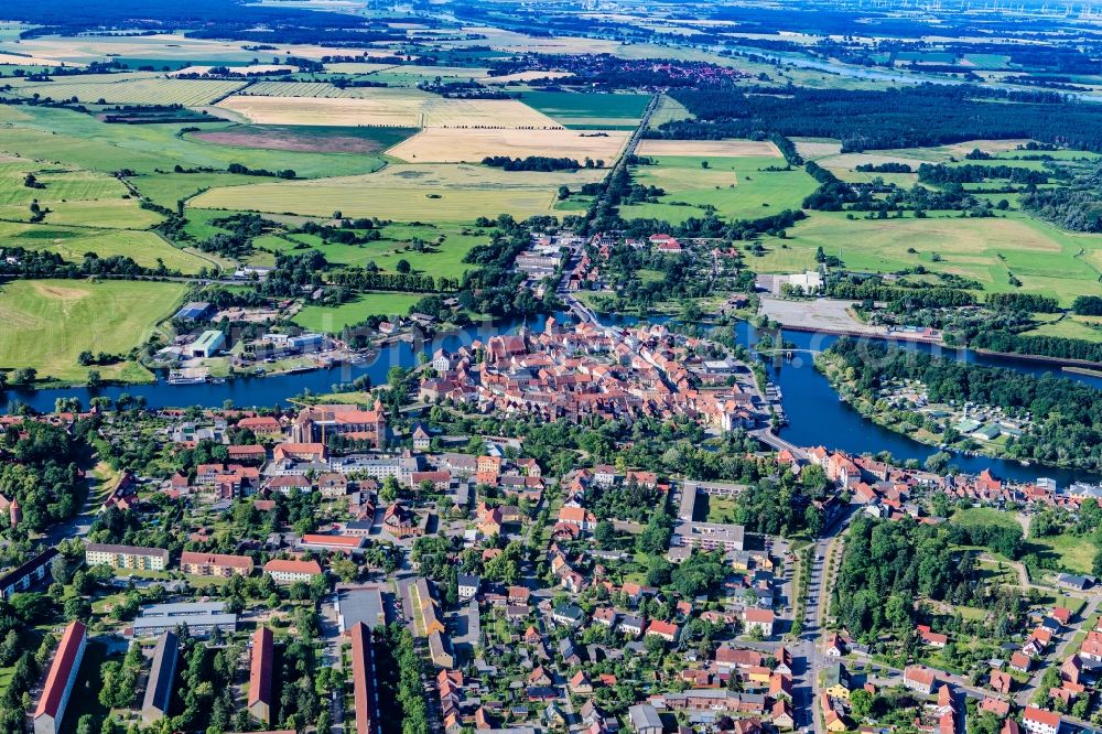 Havelberg from above - Old town area and inner city center Havelberg on the Elbe in the state Saxony-Anhalt, Germany