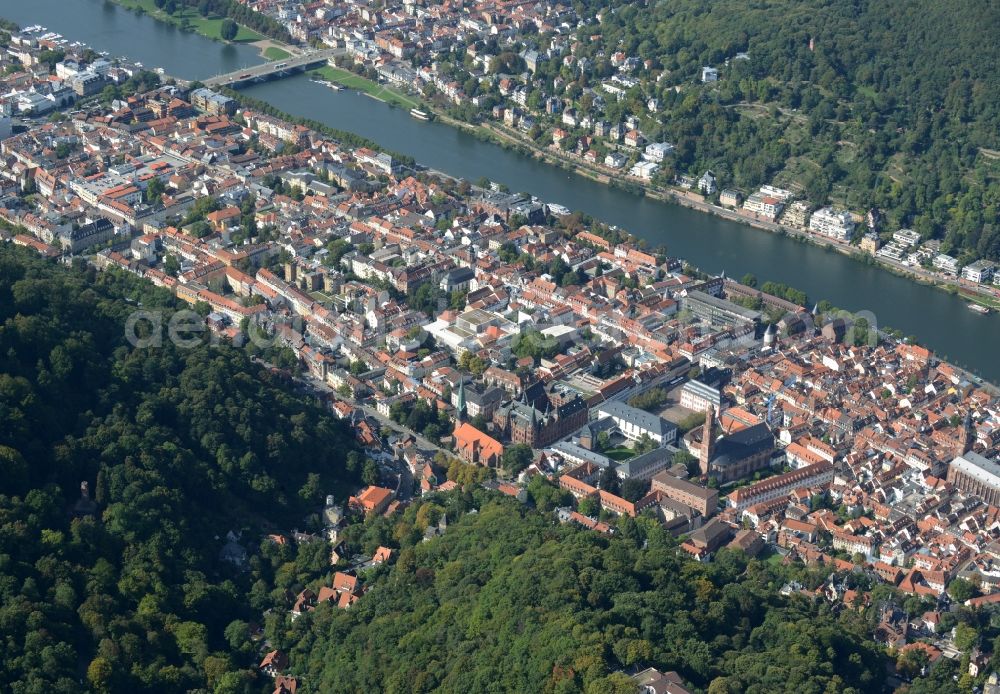 Aerial photograph Heidelberg - Old Town area and city center in Heidelberg in the state Baden-Wuerttemberg