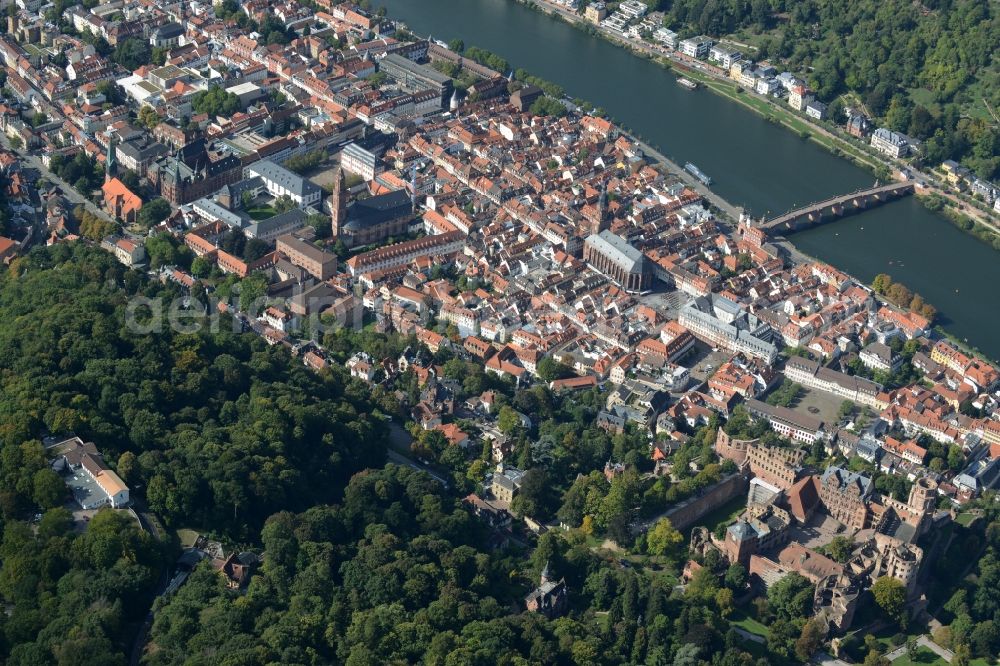 Heidelberg from above - Old Town area and city center in Heidelberg in the state Baden-Wuerttemberg