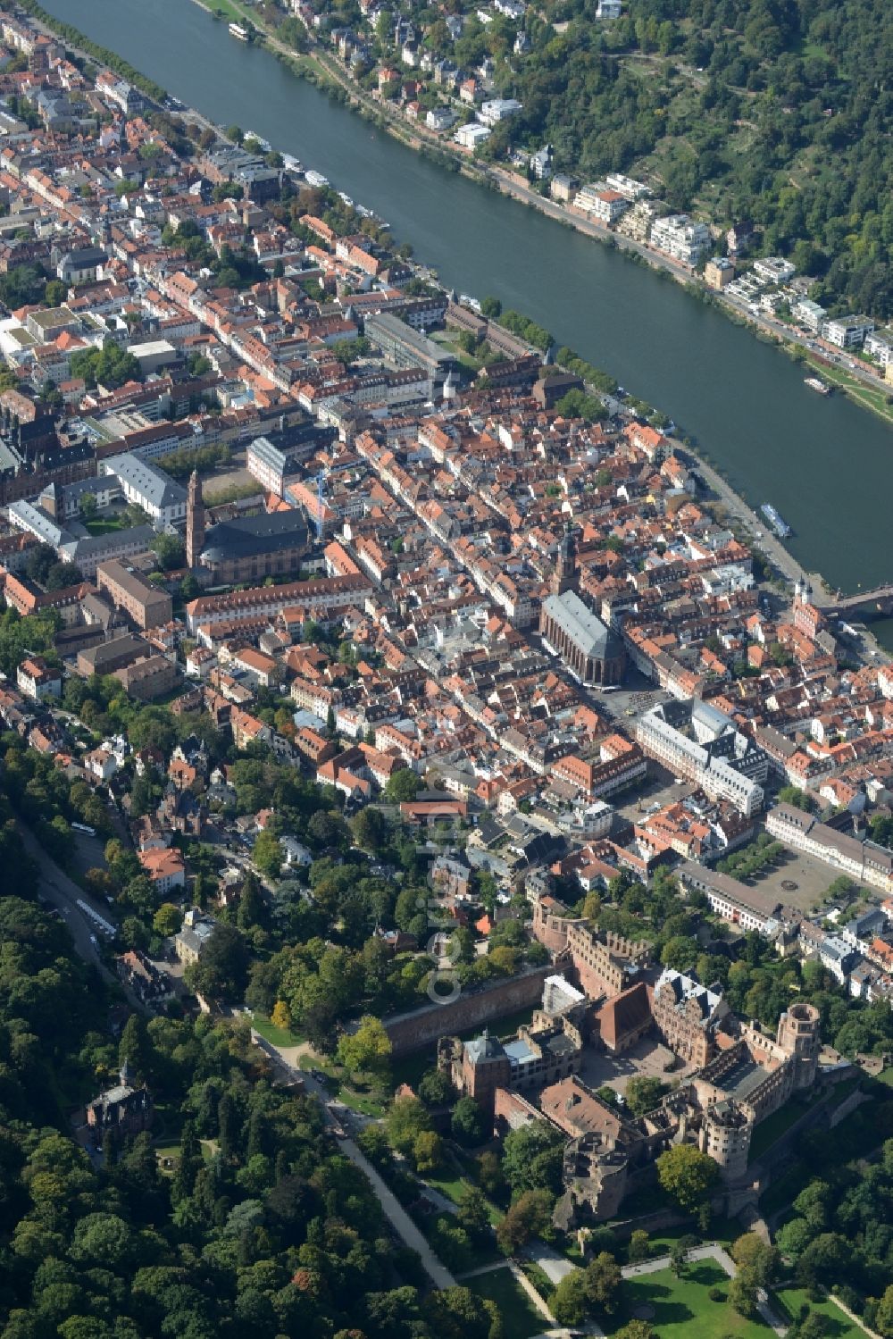 Heidelberg from the bird's eye view: Old Town area and city center in Heidelberg in the state Baden-Wuerttemberg