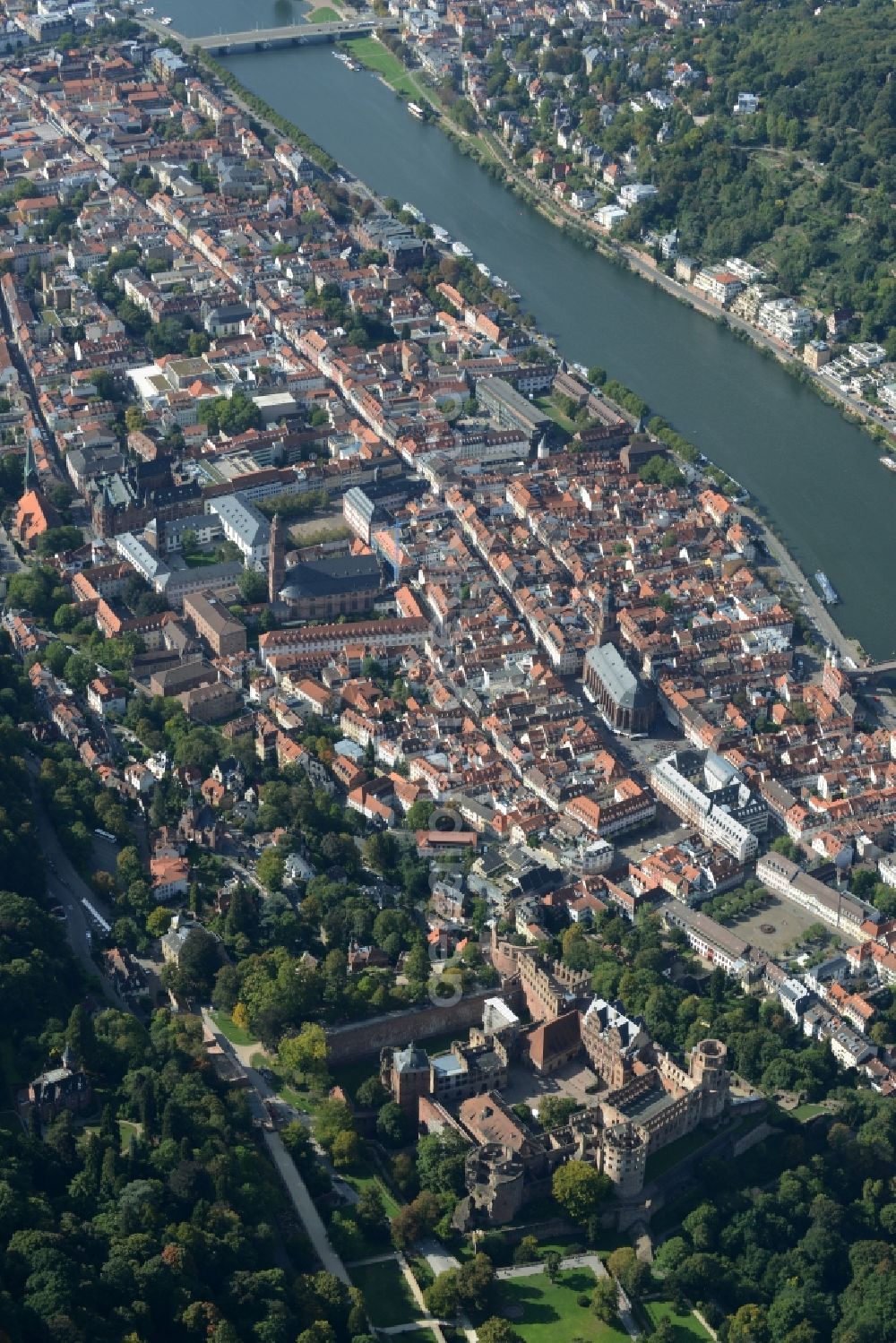 Aerial image Heidelberg - Old Town area and city center in Heidelberg in the state Baden-Wuerttemberg