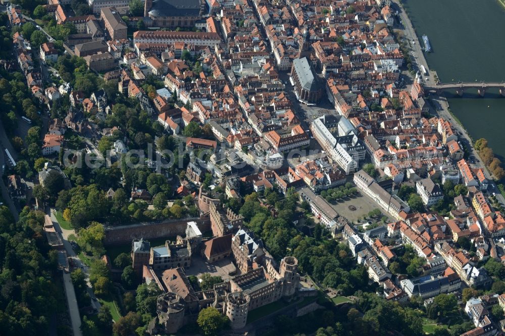 Aerial photograph Heidelberg - Old Town area and city center in Heidelberg in the state Baden-Wuerttemberg