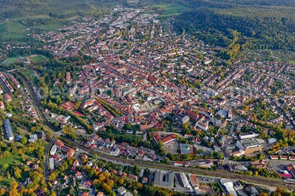 Aerial image Heilbad Heiligenstadt - Old Town area and city center in Heilbad Heiligenstadt in the state Thuringia, Germany