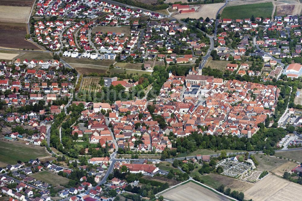 Aerial image Iphofen - Old Town area and city center in Hellmitzheim in the state Bavaria, Germany