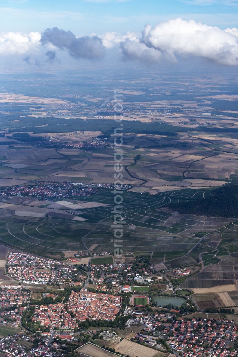 Aerial photograph Iphofen - Old Town area and city center in Hellmitzheim in the state Bavaria, Germany