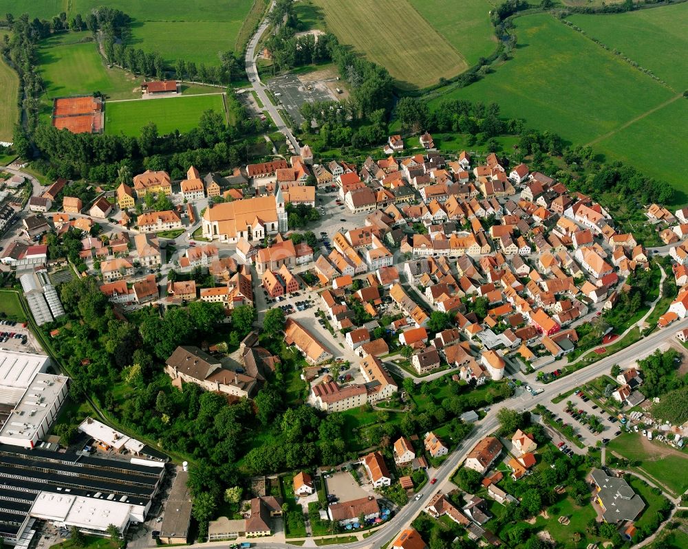 Herrieden from the bird's eye view: Old Town area and city center in Herrieden in the state Bavaria, Germany