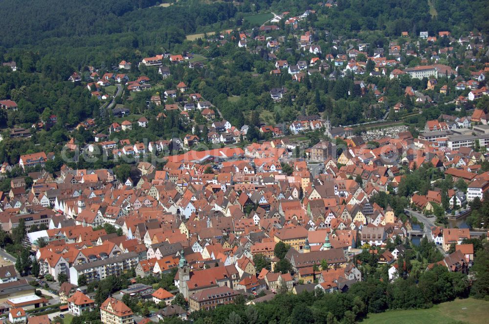 Hersbruck from above - Old Town area and city center in Hersbruck in the state Bavaria, Germany