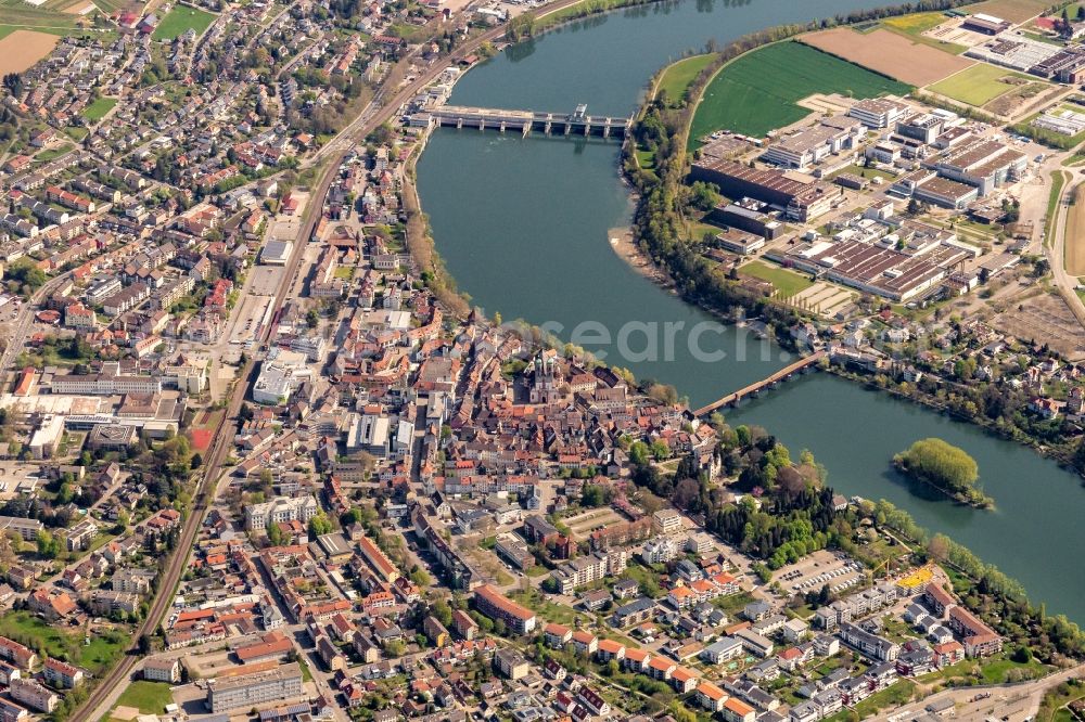 Bad Säckingen from above - Old Town area and city center Am Hochrhein in Bad Saeckingen in the state Baden-Wurttemberg, Germany