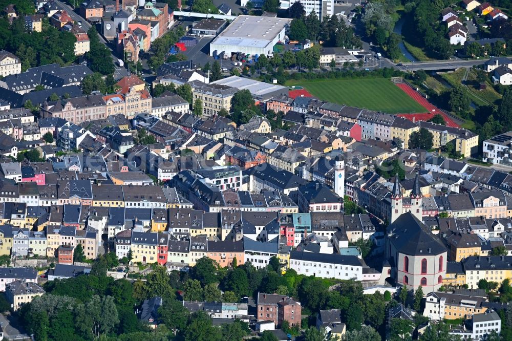 Aerial photograph Hof - Old Town area and city center in Hof in the state Bavaria, Germany